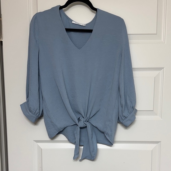 Ricki's Tops - Ricki's Soft Blue Tie-Front Blouse